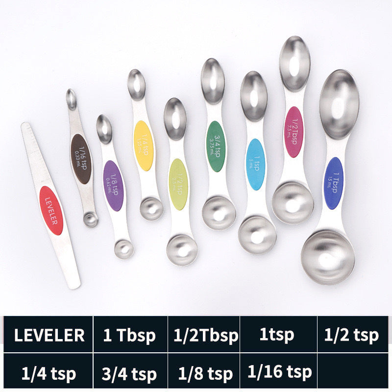 Stainless steel double headed magnetic suction spoon 8-piece set 9-piece set baking tool scale spoon set kitchen seasoning spoon