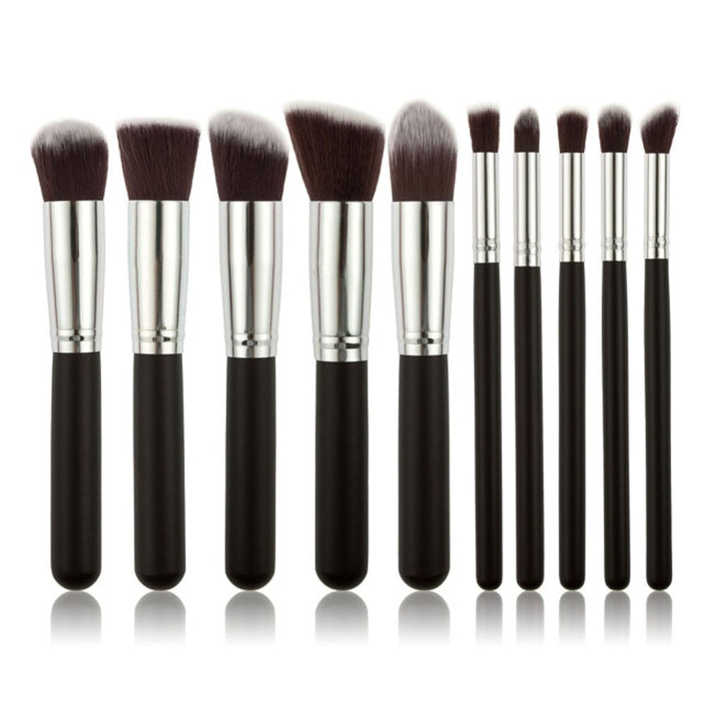 10 Pcs Silver Golden Makeup Brushes Cosmetics Foundation Blending