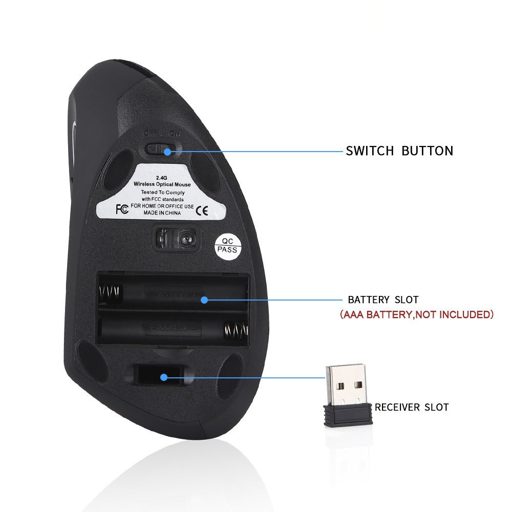 Left-Handed Wireless Vertical Mouse | Rechargeable Ergonomic Mouse