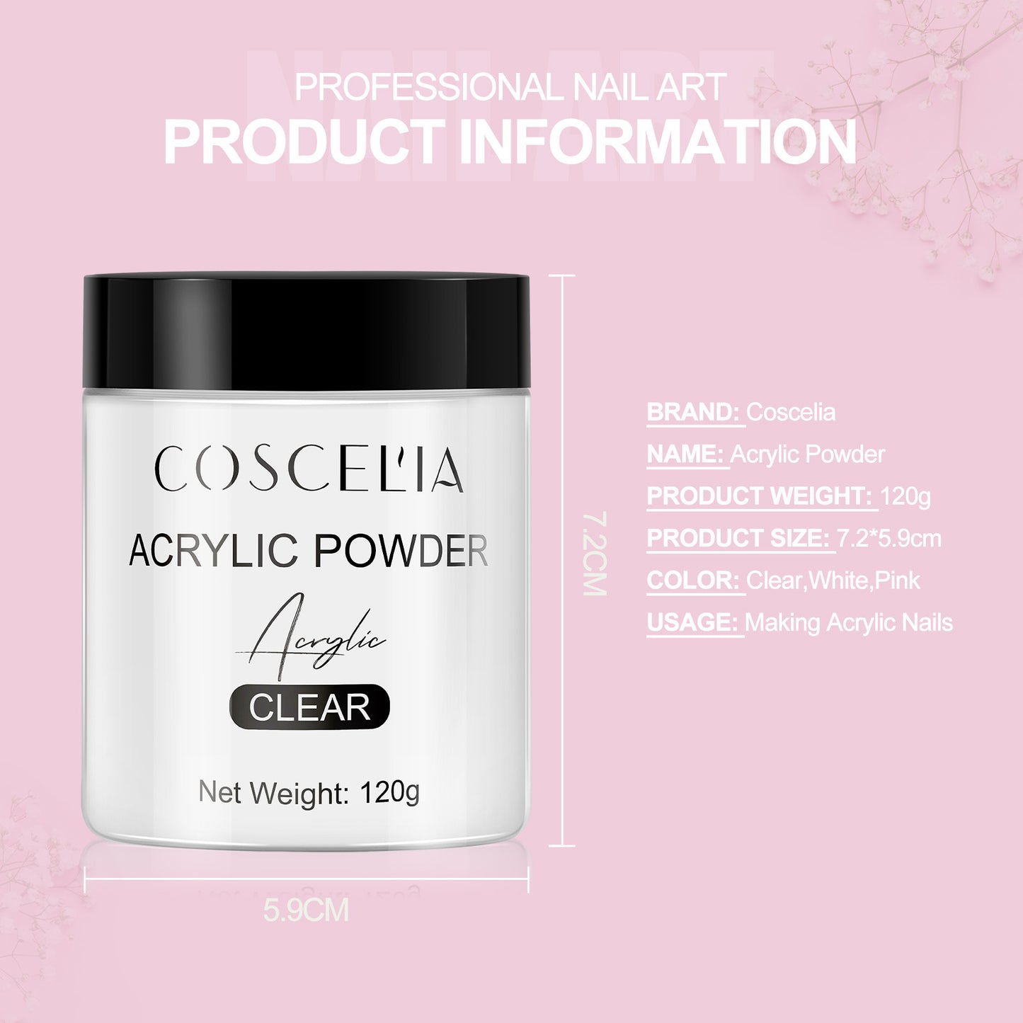 Coscelia 120g White Powder Transparent Crystal Powder 150ml