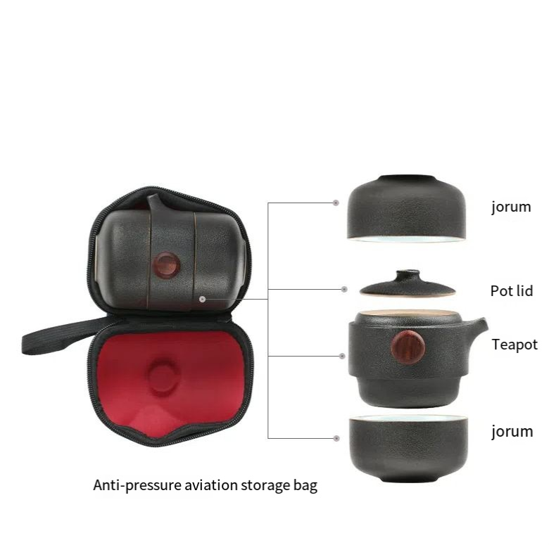 Black Pottery Tea Set | One Pot Two Cups Household Tea Set