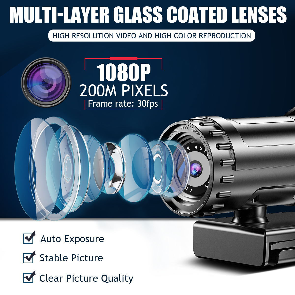 Beauty Auto Focus 1080p Computer Camera Network USB Live Webcam