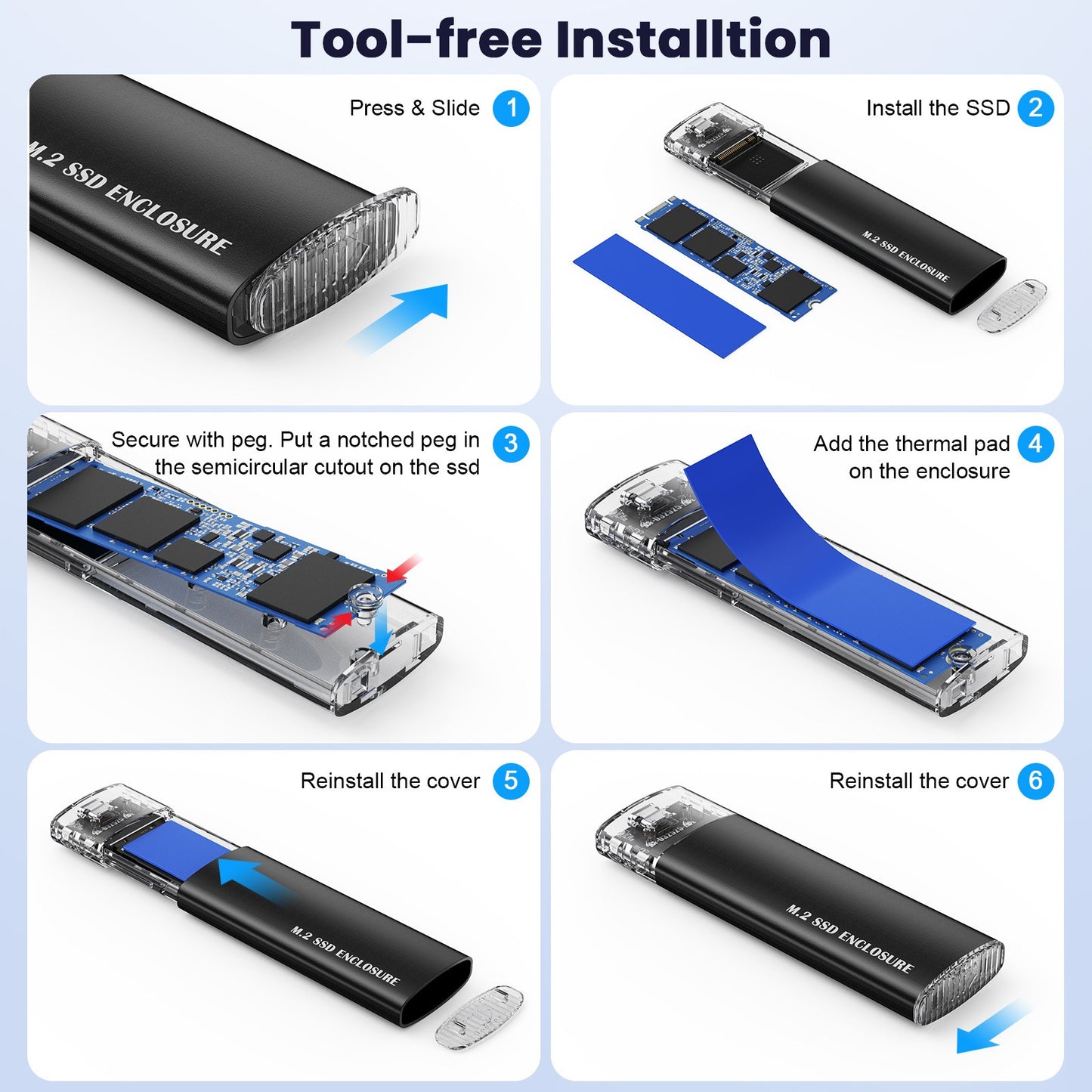 Tool Free Portable Hard Drive Case Transparent Nvme 10gb Solid