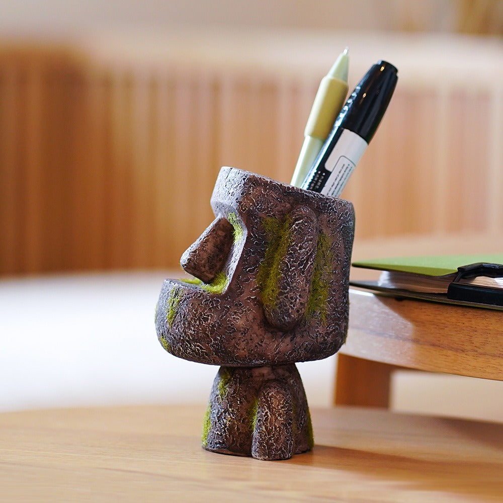 Island Stone Statue Pen Storage Holder