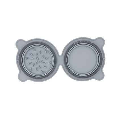 Collapsible Silicone Double Dog  Bowl,Travel Dog Bowl,Collapsible Slow Feeder Bowl,Spill and Anti-Flip Mat
