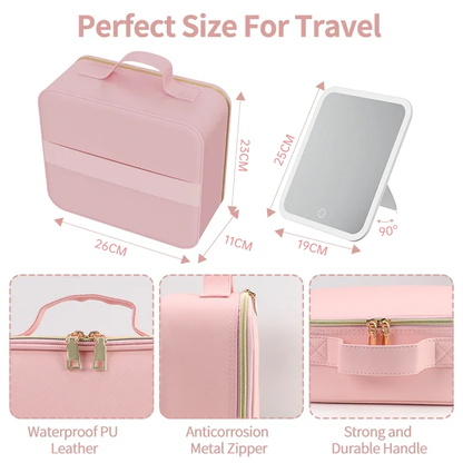 Light Box Vanity Organizer Portable Makeup Bag Mirror LED Light