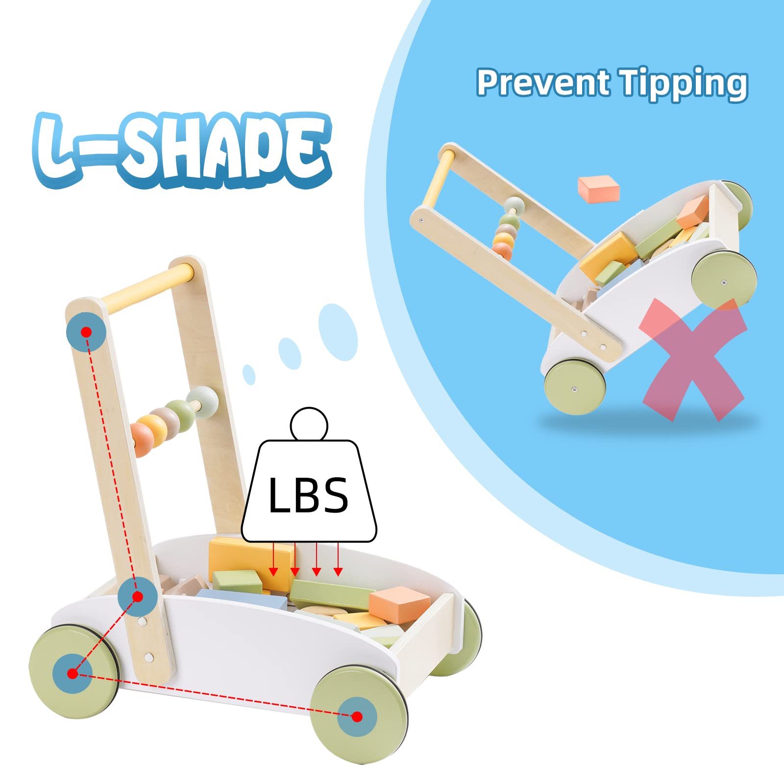 ROBOTIME Wooden Baby Walker – Adjustable Push & Pull Learning Toy for Toddlers