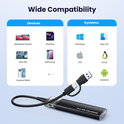 Tool free portable hard drive case transparent NVMe 10Gb M2 solid-state drive case type-C3.1