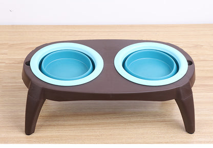 Collapsible Pet Double Bowl, Portable and Adjustable