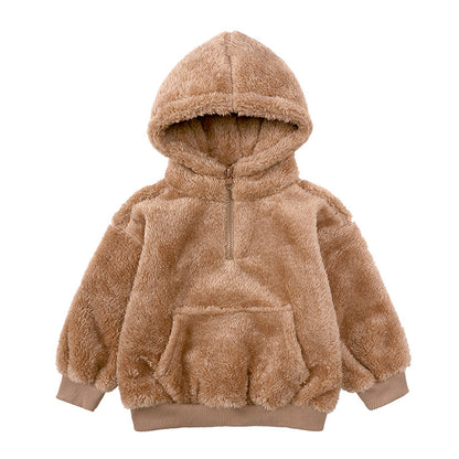 New Children's Clothing Winter Boys And Girls Lamb Velvet Thick Coat Warm Hooded Wool Sweater