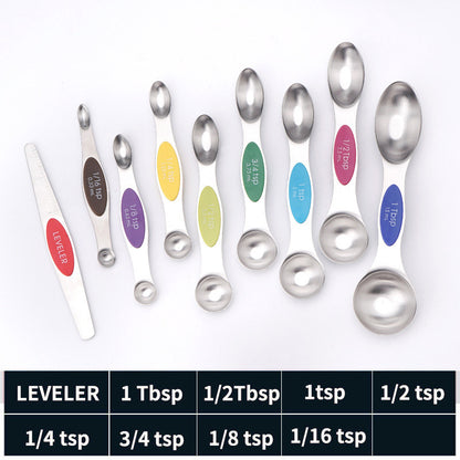Stainless steel double headed magnetic suction spoon 8-piece set 9-piece set baking tool scale spoon set kitchen seasoning spoon