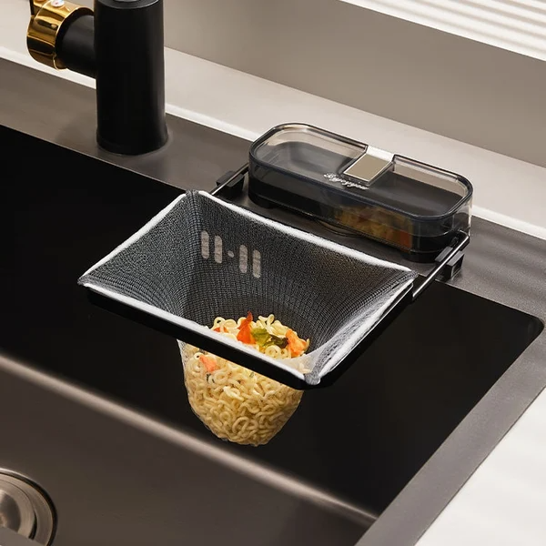Hanging Mesh Sink Strainer Rack – Foldable Kitchen Drain Basket