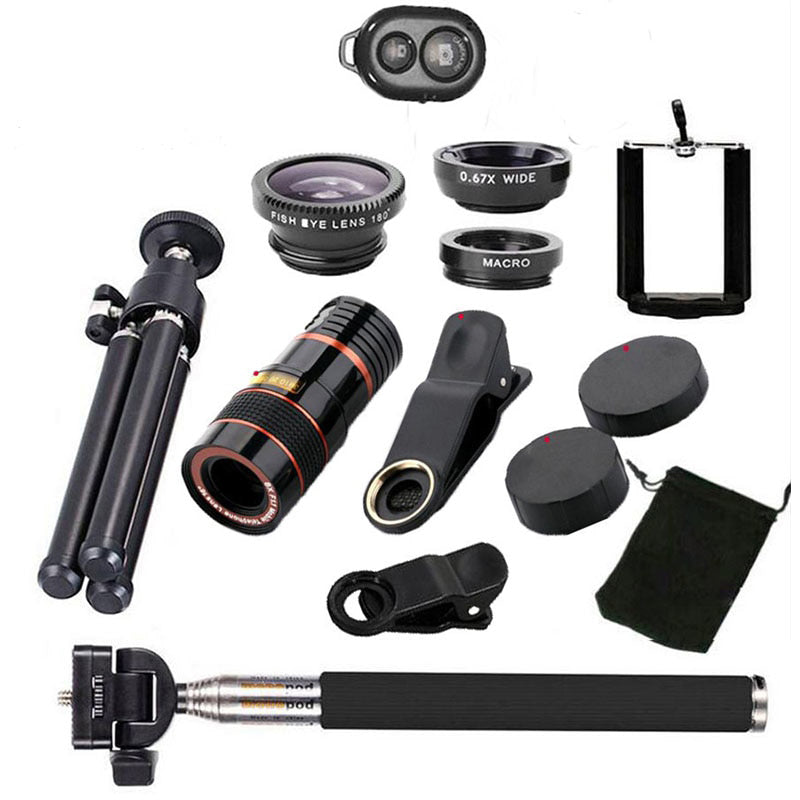 10 1 Kits 12x Zoom Telephoto Lens Fish Eye Lens
