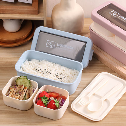 Stylish and simple microwaveable double-layered lunch box for storing lunch boxes