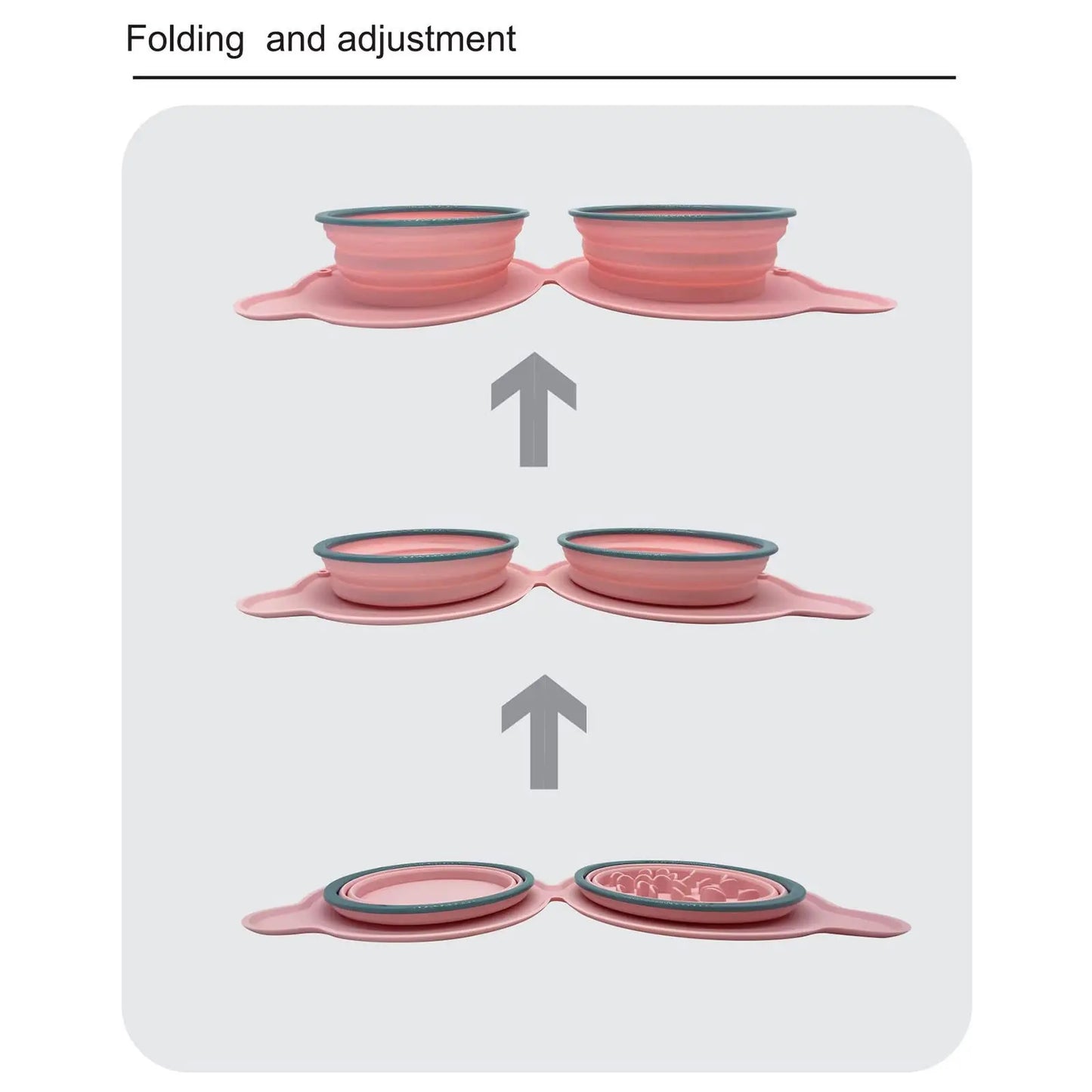 Collapsible Silicone Double Dog  Bowl,Travel Dog Bowl,Collapsible Slow Feeder Bowl,Spill and Anti-Flip Mat