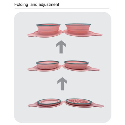 Collapsible Silicone Double Dog  Bowl,Travel Dog Bowl,Collapsible Slow Feeder Bowl,Spill and Anti-Flip Mat