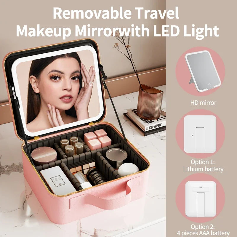 Light Box Vanity Organizer Portable Makeup Bag Mirror LED Light