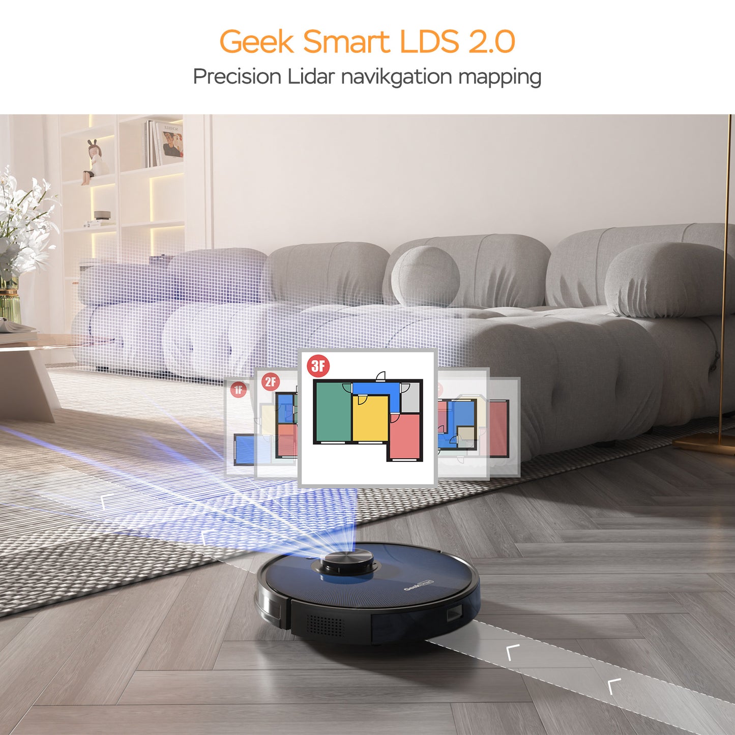 Geek Smart L7 Robot Vacuum Cleaner And Mop, LDS Navigation, Wi-Fi Connected APP, Selective Room Cleaning,MAX 2700 PA Suction