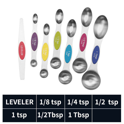 Stainless steel double headed magnetic suction spoon 8-piece set 9-piece set baking tool scale spoon set kitchen seasoning spoon
