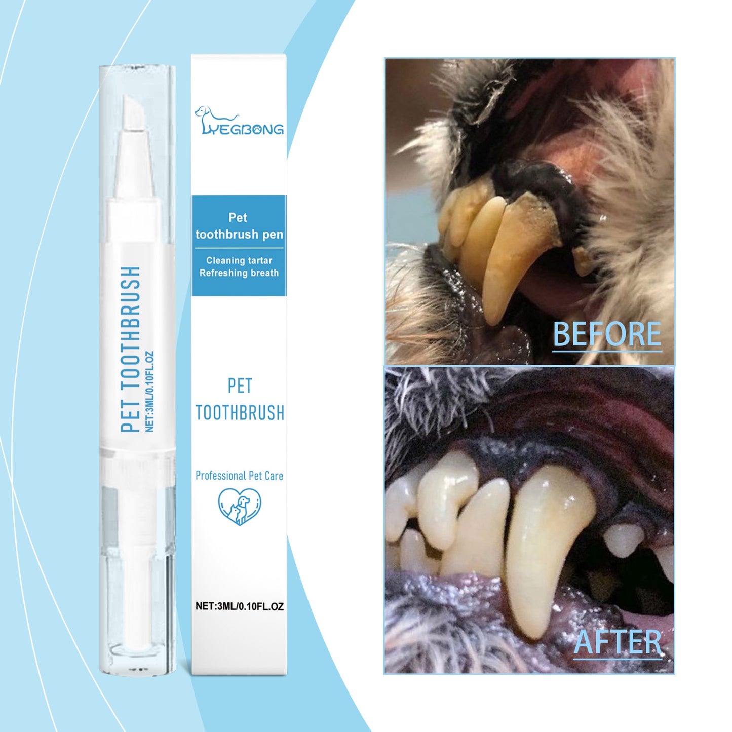 Yegbong New Pet Toothbrush, Gentle Care, Fresh Breath Clean Bad Breath Pet Teeth Cleaning Pen