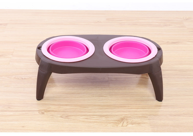 Collapsible Pet Double Bowl, Portable and Adjustable