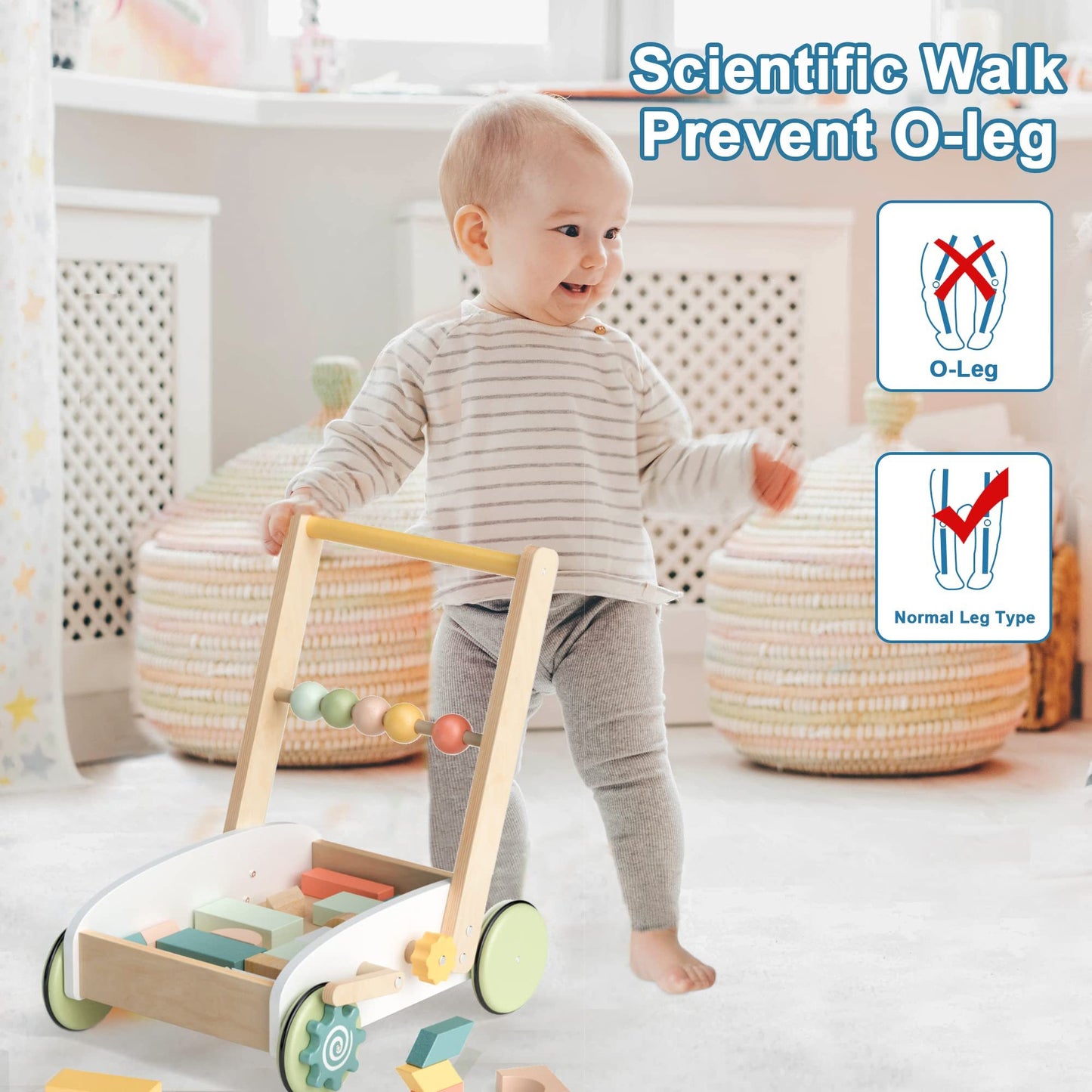 ROBOTIME Baby Walker Push Along Walking Anti-o-leg Bouncer Toddler Activity