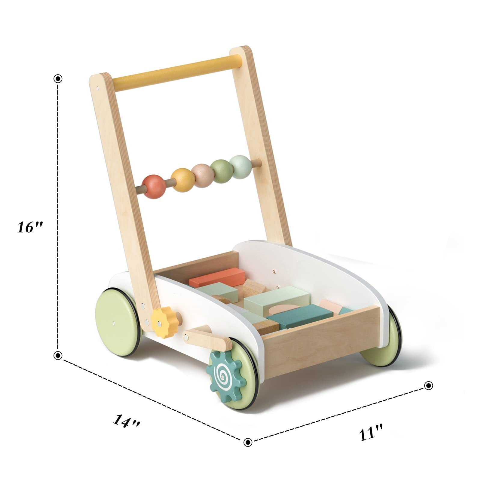 ROBOTIME Wooden Baby Walker – Adjustable Push & Pull Learning Toy for Toddlers