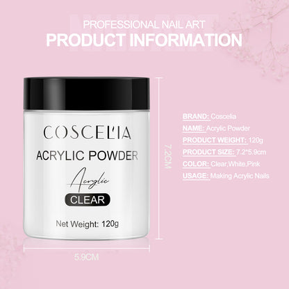 COSCELIA New 120g White Powder Transparent Crystal Powder 150ML Crystal Liquid Nail Shop Nail Tool Set