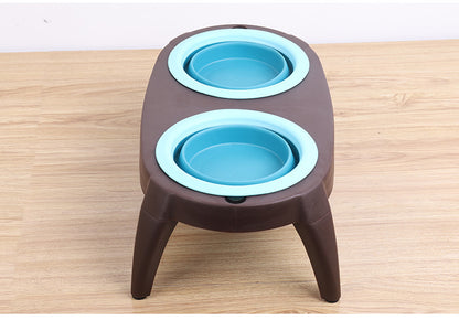 Collapsible Pet Double Bowl, Portable and Adjustable