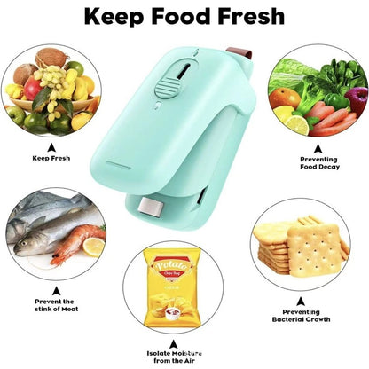 Portable Chip Bag Sealer Machine, With Cutter Handheld Heat Mini Chip Bag Sealer