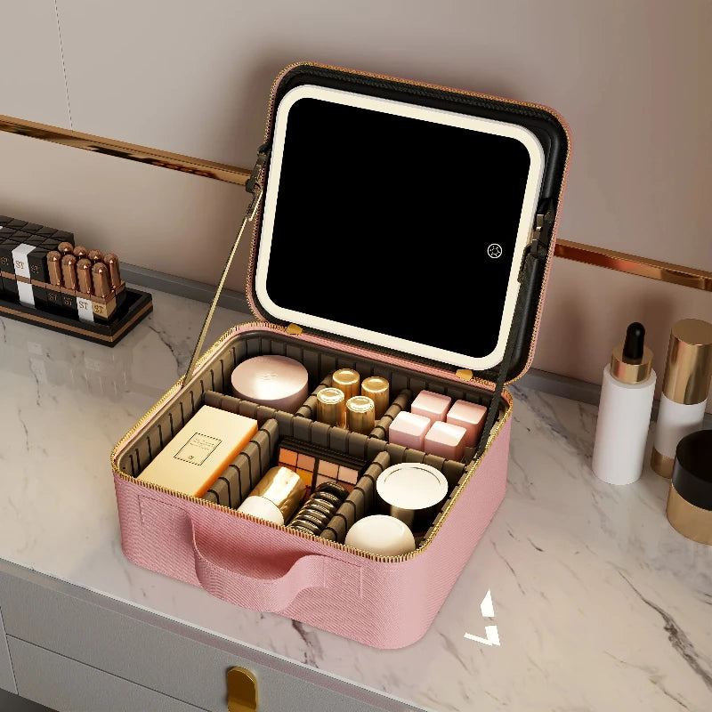 Light Box Vanity Organizer Portable Makeup Bag Mirror LED Light