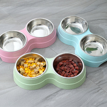 Double Pet Bowls Dog Food Water Feeder Stainless Steel Pet Drinking Dish Feeder Cat/Puppy Feeding Supplies