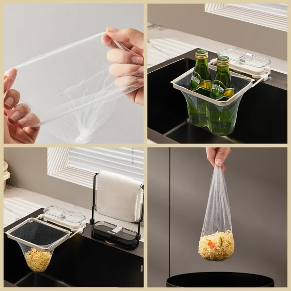 Hanging Mesh Sink Strainer Rack – Foldable Kitchen Drain Basket