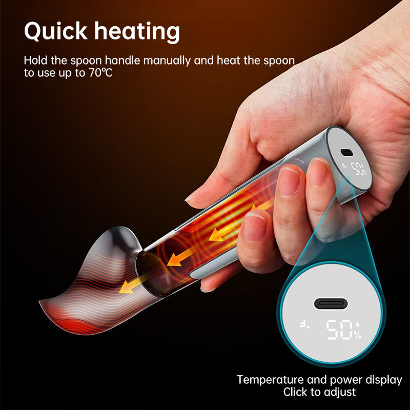 Rechargeable Heated Scoop: Adjustable Temp, Rapid Heat for Ice Cream & More