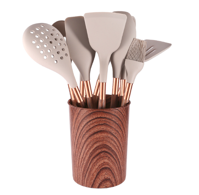 10 Pieces Kitchen Tools Wooden Handle Cooking Kitchen Utensil Silicone