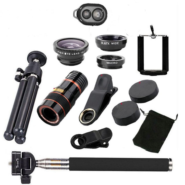 10 1 Kits 12x Zoom Telephoto Lens Fish Eye Lens
