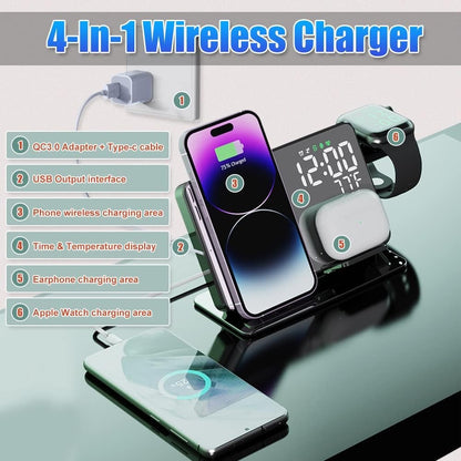 2 1 Wireless Charging Time Display Alarm Clock 15w Thermometer