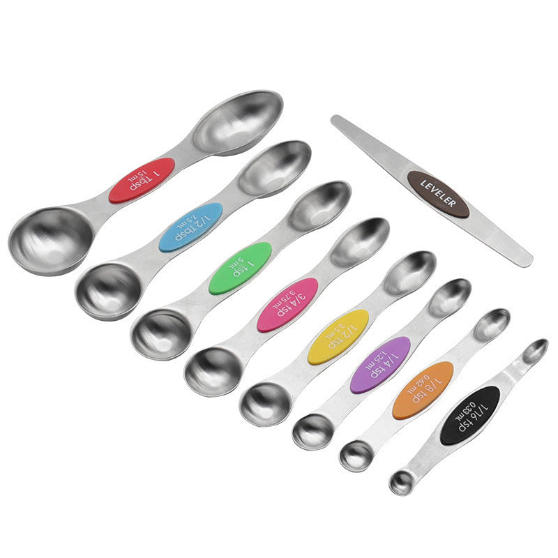 Stainless steel double headed magnetic suction spoon 8-piece set 9-piece set baking tool scale spoon set kitchen seasoning spoon