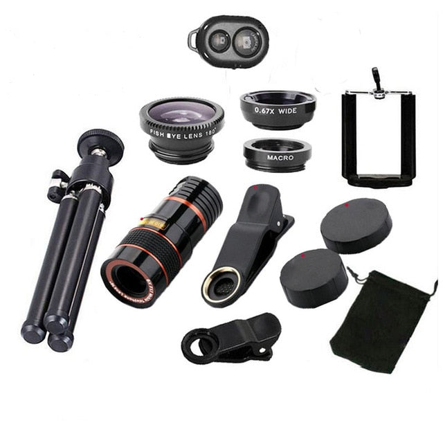 10 1 Kits 12x Zoom Telephoto Lens Fish Eye Lens