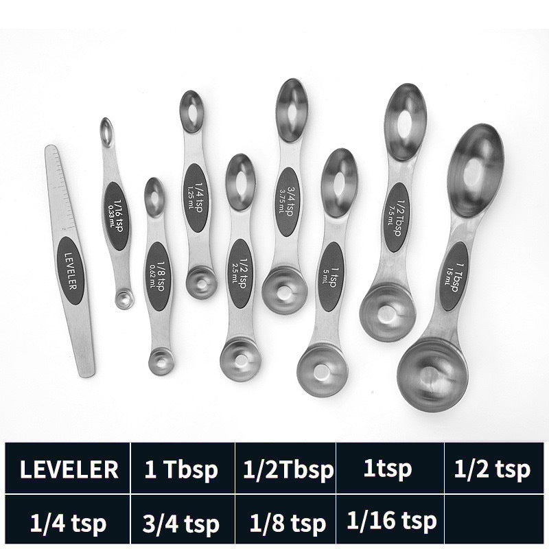 Stainless steel double headed magnetic suction spoon 8-piece set 9-piece set baking tool scale spoon set kitchen seasoning spoon