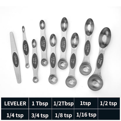 Stainless steel double headed magnetic suction spoon 8-piece set 9-piece set baking tool scale spoon set kitchen seasoning spoon
