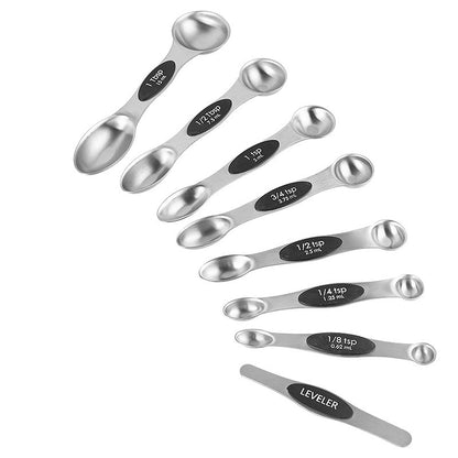 Stainless steel double headed magnetic suction spoon 8-piece set 9-piece set baking tool scale spoon set kitchen seasoning spoon