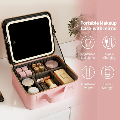 Light Box Vanity Organizer Portable Makeup Bag Mirror LED Light