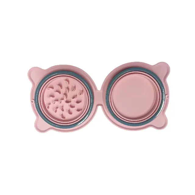 Collapsible Silicone Double Dog  Bowl,Travel Dog Bowl,Collapsible Slow Feeder Bowl,Spill and Anti-Flip Mat