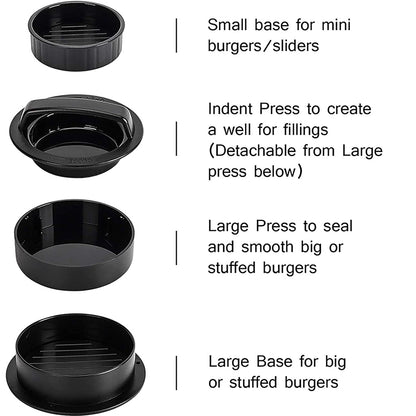 3-in-1 Manual Kitchen Gadget: Hamburger Patty, Round Beef Burger & Meatball Press.