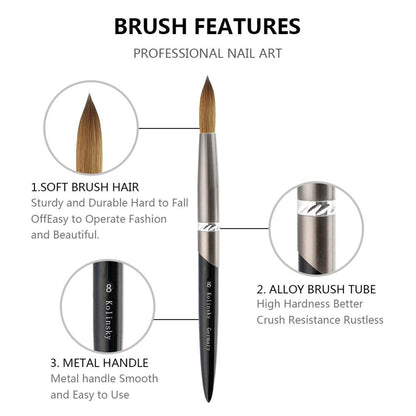TIANMI kolinsky D Nail Brush Crystal Pen Pure Kolinsky Hair Acrylic Round Nail Brush Size 4/6/8/10/12/14/28 Nail Tool