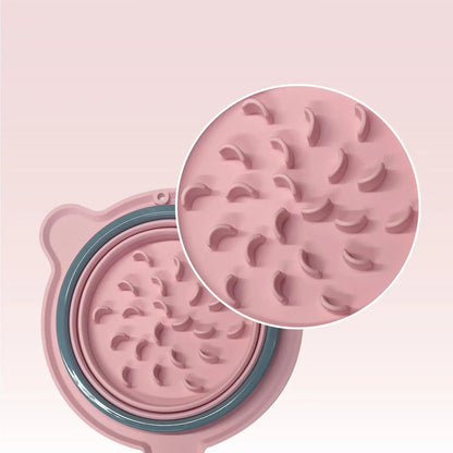 Collapsible Silicone Double Dog  Bowl,Travel Dog Bowl,Collapsible Slow Feeder Bowl,Spill and Anti-Flip Mat