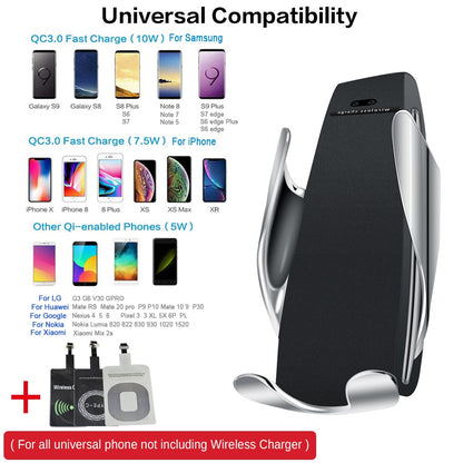 10W Wireless Car Charger S5 Automatic Clamping Fast Charging Phone Holder Mount in Car for iPhone xr Huawei Samsung Smart Phone