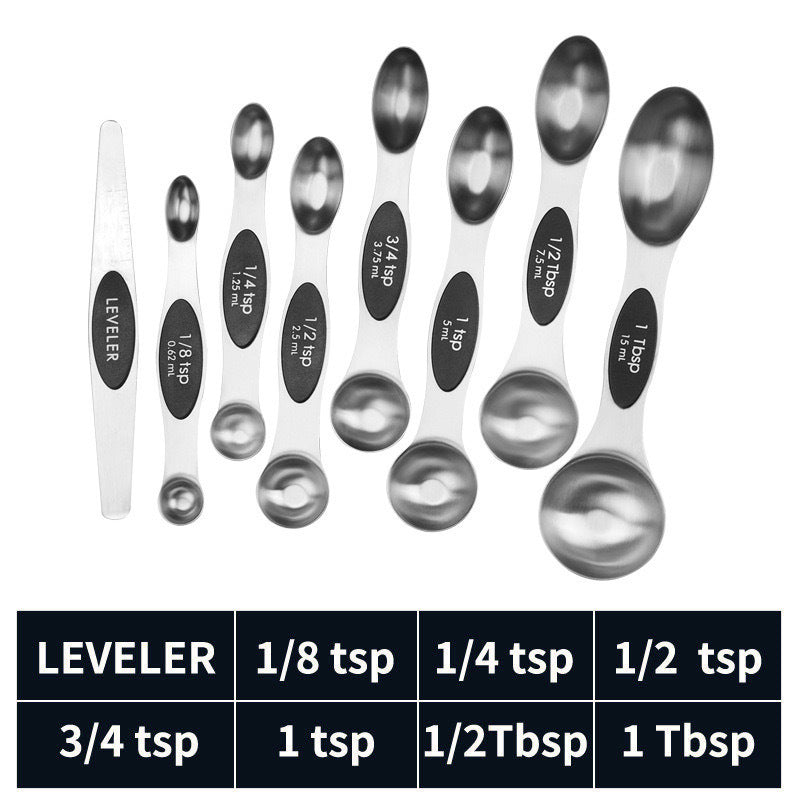 Stainless steel double headed magnetic suction spoon 8-piece set 9-piece set baking tool scale spoon set kitchen seasoning spoon