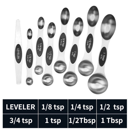 Stainless steel double headed magnetic suction spoon 8-piece set 9-piece set baking tool scale spoon set kitchen seasoning spoon